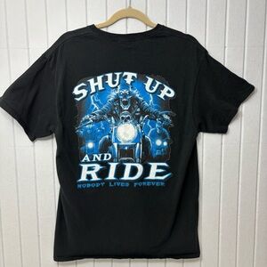 Delta Pro Weight Shut Up and RIDE Biker T-Shirt, Skeleton Comin Atya Size L